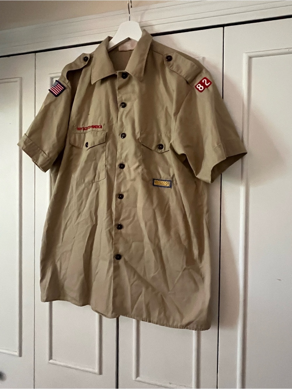 Boy Scouts Of America Khaki Short Sleeve Official Men's Shirt with Red Patch